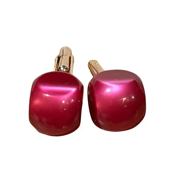 Vtg Cranberry Moonglow Plum Gold statement Jewelry Designer Cuff Links & Tie Pin